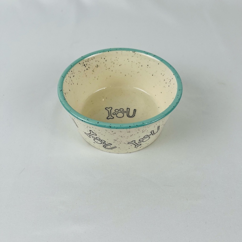 Pacifica Pet Bowl Food Water Dog Puppy “I love you” Interior and Exterior Cream